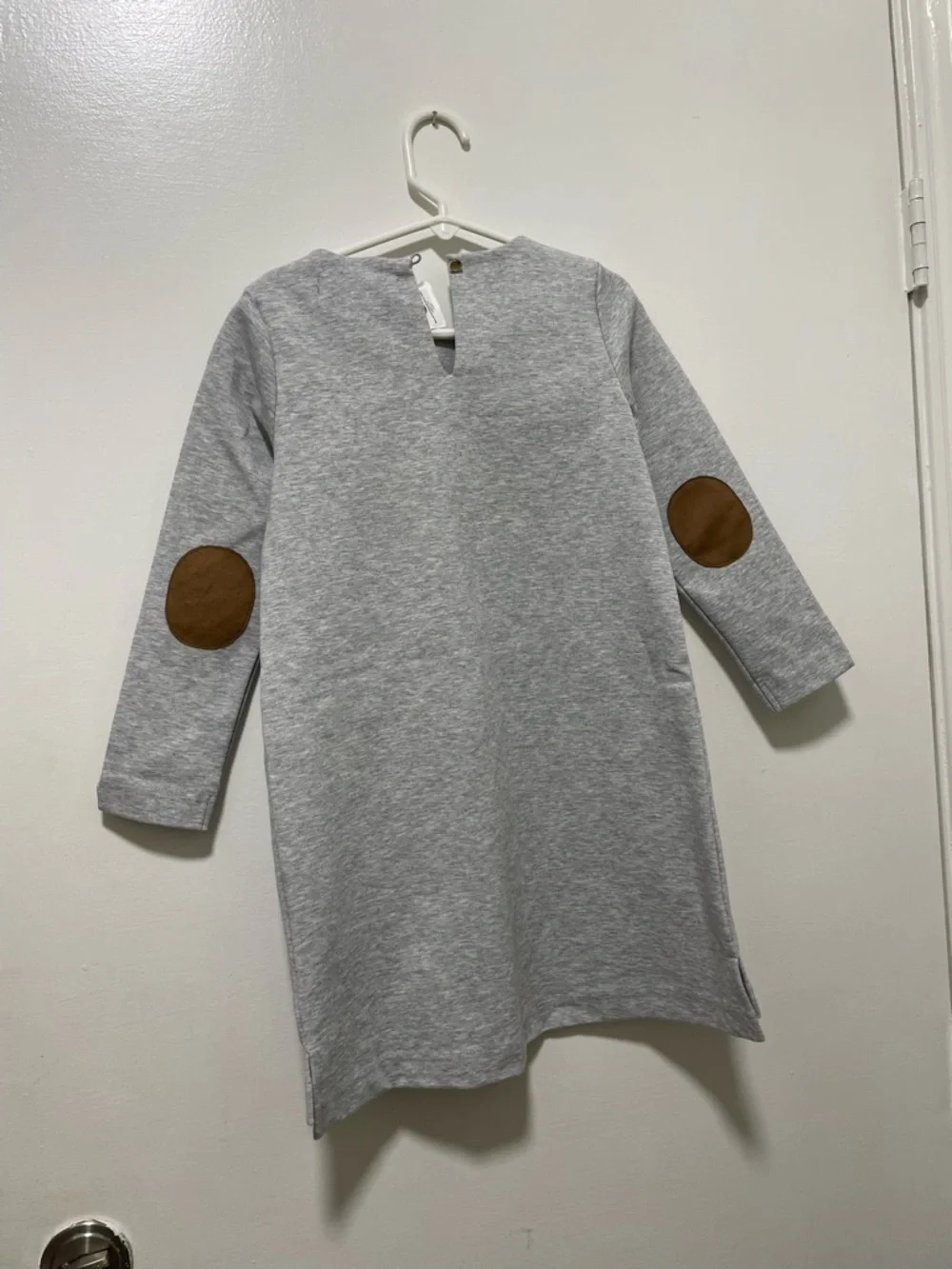 Hope & Henry Girls' Gray Long-Sleeve Bow-Accent  Dress with Pocket Trim NWT